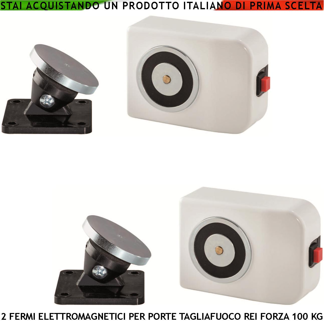 foto del prodotto fermi magnetici bianchi per porte tagliafuoco rei 2 pezzi forza di trazione 100 kg antincendio alimentazione 22/28 vcc