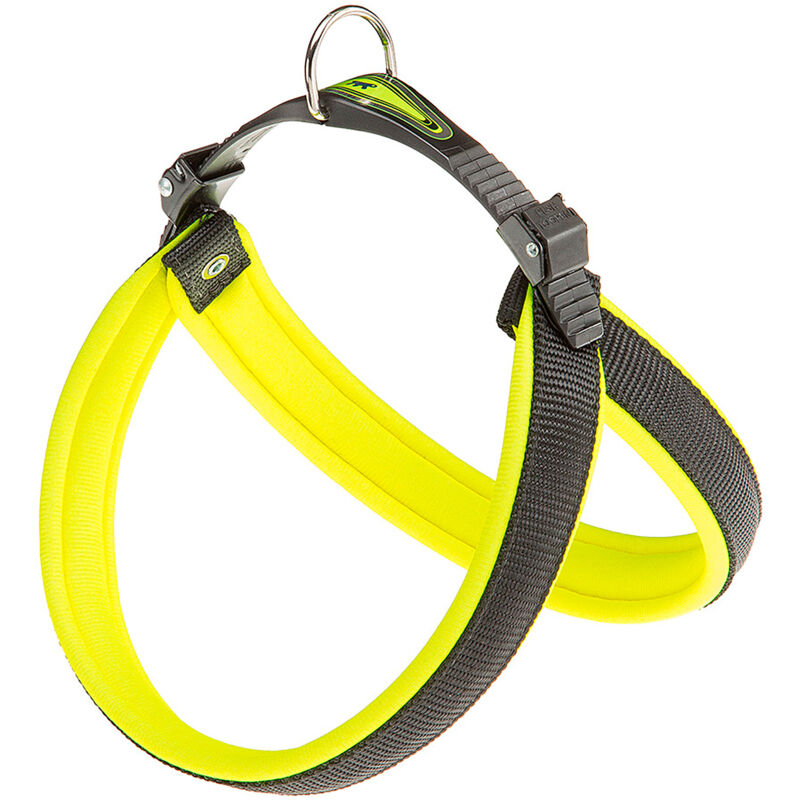 foto del prodotto ferplast agila fluo 3 9 pettorina ergonomica per cani con chiusura a microregolazione.. variante 5 misure a b 50 58 cm 20 mm giallo