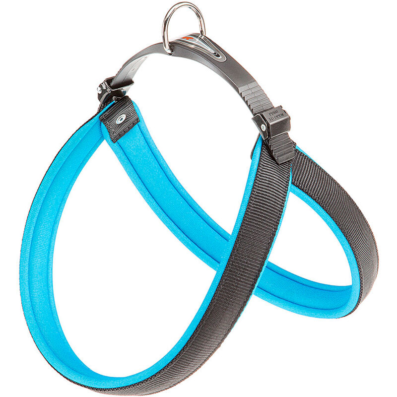 foto del prodotto ferplast agila fluo 3 9 pettorina ergonomica per cani con chiusura a microregolazione.. variante 7 misure a b 63 71 cm 25 mm blu