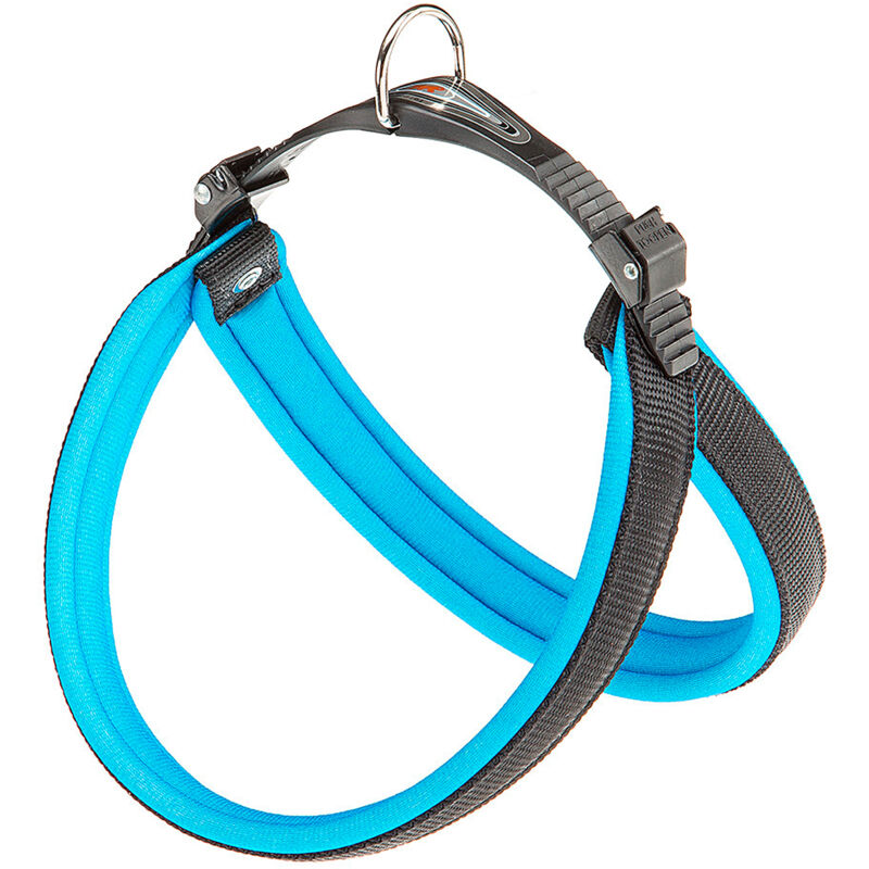 foto del prodotto ferplast agila fluo 3 9 pettorina ergonomica per cani con morbida imbottitura. chiusura con cordino.. variante 4 misure a b 44 52 cm 20 mm blu