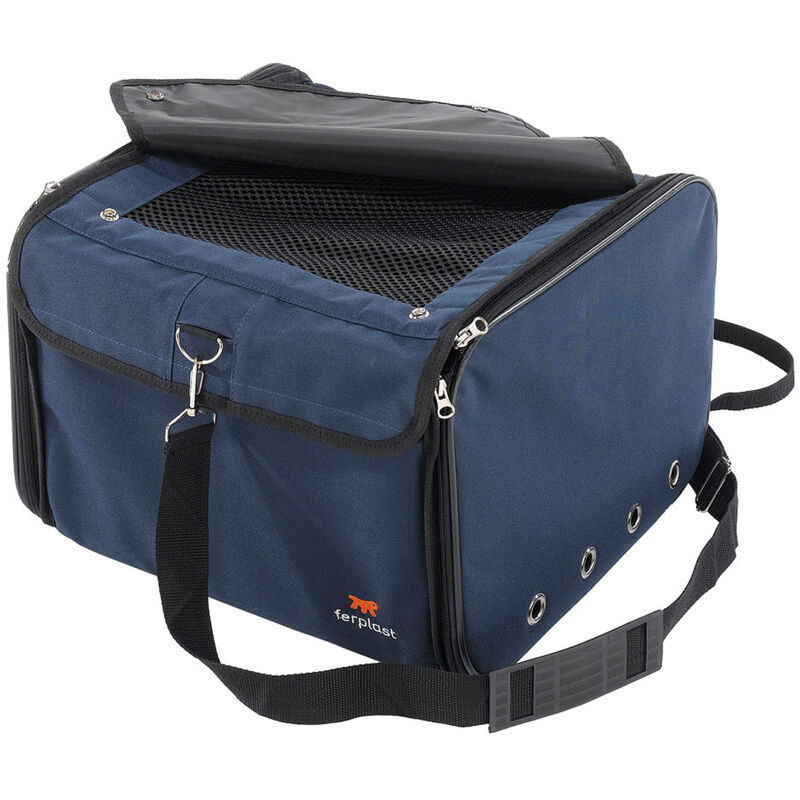 foto del prodotto ferplast arca borsa per il trasporto in auto di cani di piccola taglia. variante arca misure 38 x 38 x h 29 cm blu
