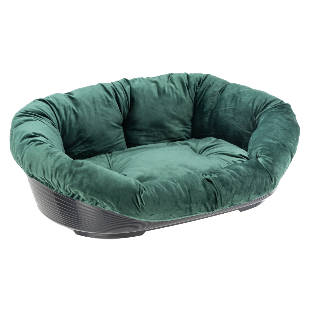 foto del prodotto ferplast cesta-sofà siesta deluxe nera con rivestimento velluto verde - set tg. 8: l 85 x p 62 x h 28,5 cm (cesta + rivestimento)