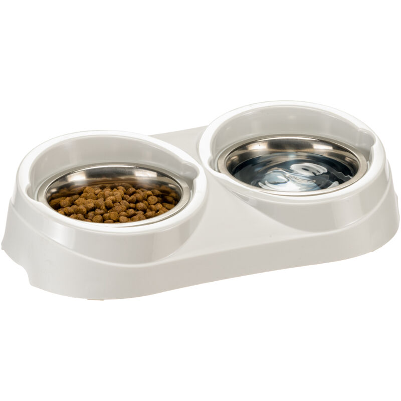 foto del prodotto ferplast duo feed portaciotole in plastica con ciotole in acciaio. 3 misure. variante 01 1 liters misure 38.5 x 20 x h 9 cm 1 l grigio