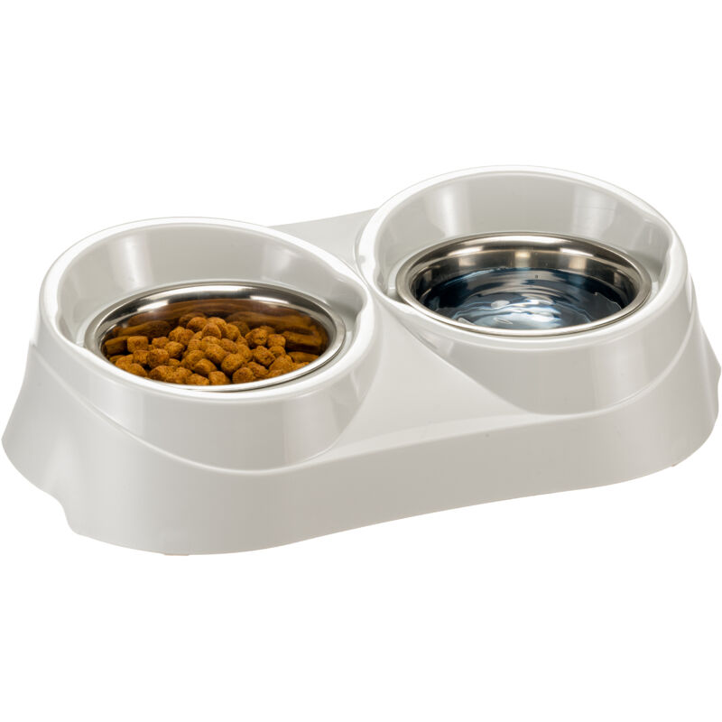 foto del prodotto ferplast duo feed portaciotole in plastica con ciotole in acciaio. 3 misure. variante 03 1,7 liters misure 47 x 25 x h 13 cm 1.7 l grigio