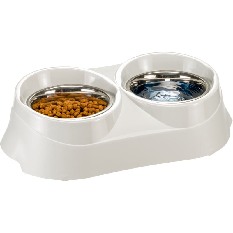 foto del prodotto ferplast duo feed portaciotole in plastica con ciotole in acciaio. 3 misure. variante 05 3,6 liters misure 60.5 x 31.5 x h 18 cm 3.6 l
