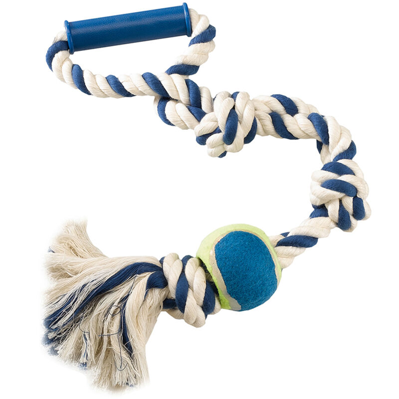 foto del prodotto ferplast gioco pa 6519 corda dentale per cani in cotone annodato con maniglia e pallina. variante pa 6519 misure 2 x 60 cm 