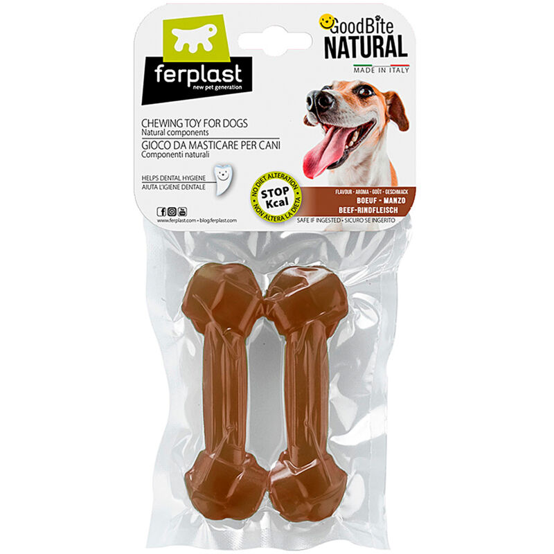 foto del prodotto ferplast goodbite natural beef bone gioco da masticare per cani al sapore di manzo 6 misure. variante s misure 11 x 3.6 x h 1.7 cm 