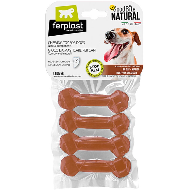 foto del prodotto ferplast goodbite natural beef bone gioco da masticare per cani al sapore di manzo 6 misure. variante xs misure 8.2 x 2.6 x h 1.2 cm 