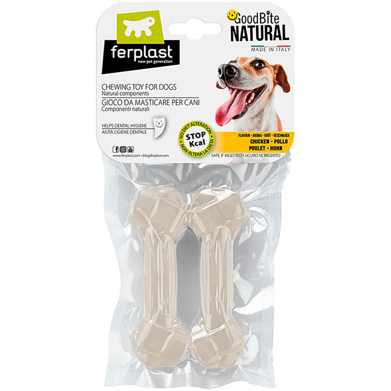 foto del prodotto ferplast goodbite natural chicken bone gioco da masticare per cani al sapore di pollo 6 misure. variante s misure 11 x 3.6 x h 1.7 cm 
