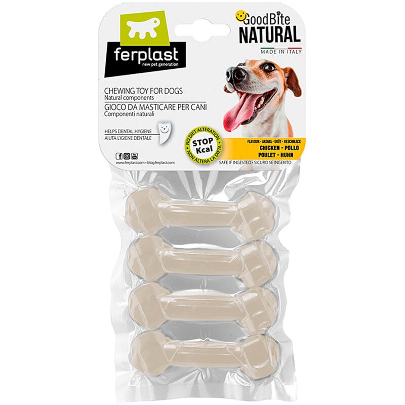 foto del prodotto ferplast goodbite natural chicken bone gioco da masticare per cani al sapore di pollo 6 misure. variante xs misure 8.2 x 2.6 x h 1.2 cm 
