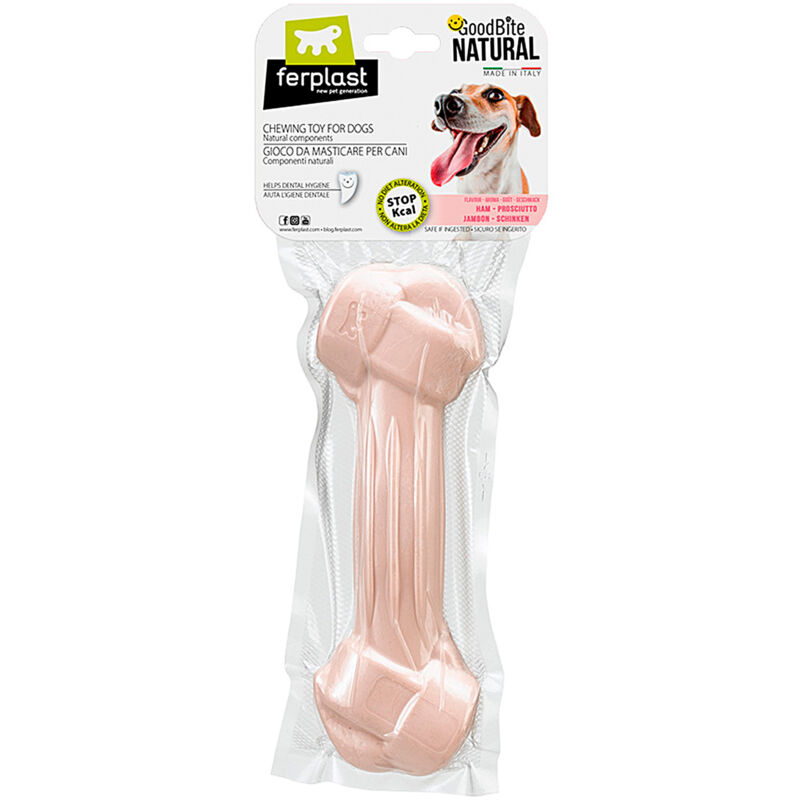 foto del prodotto ferplast goodbite natural ham bone gioco da masticare per cani al sapore di prosciutto 6 misure. variante l misure 17 x 5.5 x h 2.6 cm 