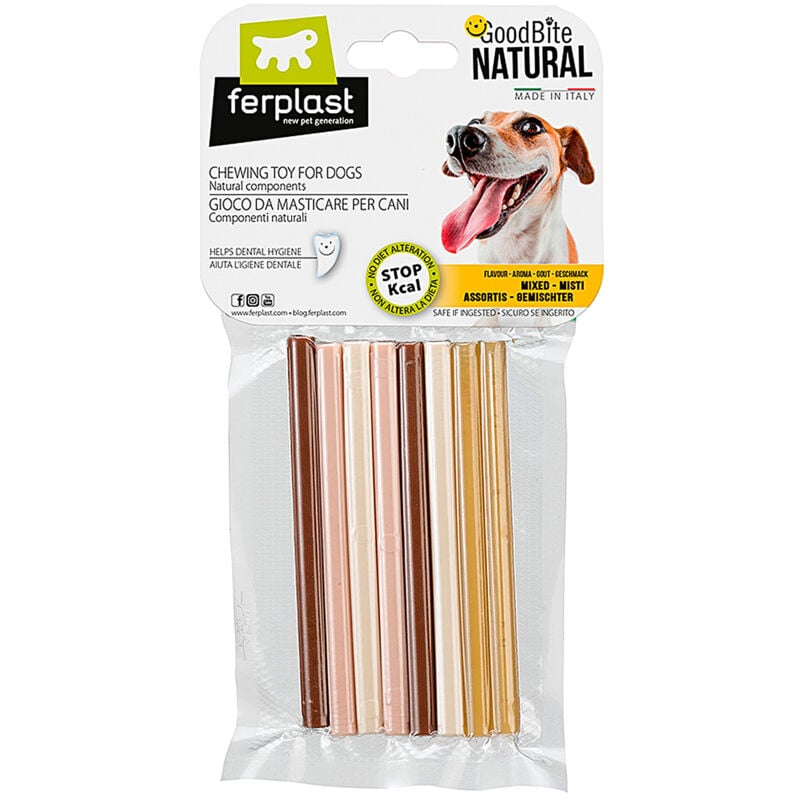 foto del prodotto ferplast goodbite natural stick gioco da masticare per cani ai gusti misti. variante natural stick misure 0.9 x 12.5 cm 