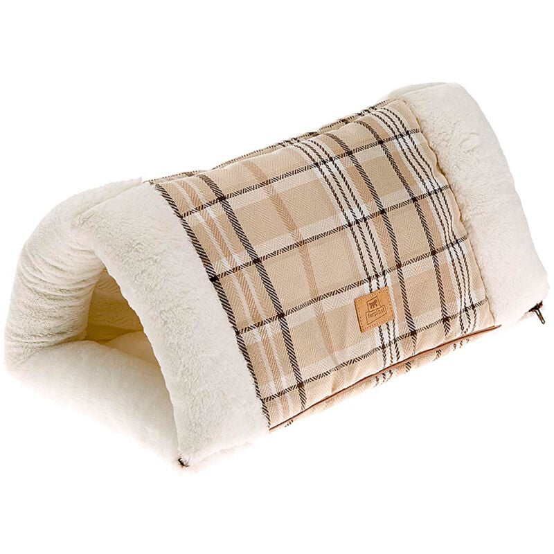 foto del prodotto ferplast igloo casetta in tessuto e pelliccia ecologica per gatti. variante igloo misure 86 x 54 x h 6 cm tortora