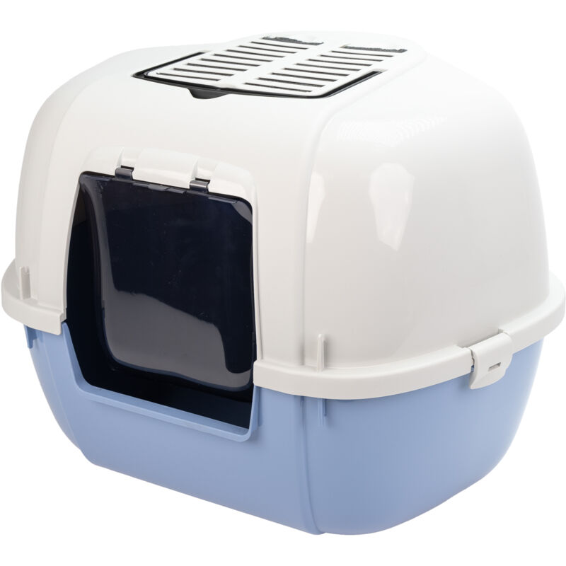 foto del prodotto ferplast mika lettiera per gatti chiusa angolare ferplast mika con 2 filtri antiodore inclusi. variante mika misure 57.5 x 51.5 x h 42 cm azzurro