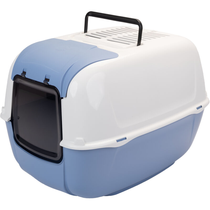foto del prodotto ferplast prima cabrio toilette chiusa con tetto superiore apribile. variante prima cabrio misure 39.5 x 52.5 x h 38 cm azzurro