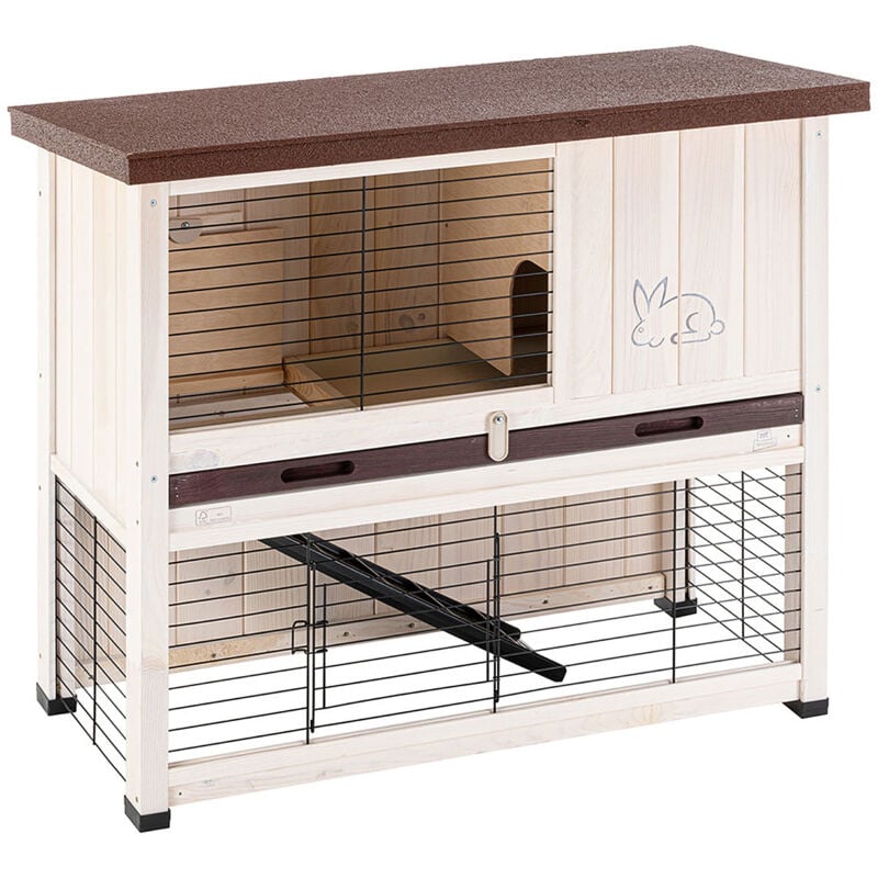 foto del prodotto ferplast ranch 100 basic conigliera a due piani in legno di pino nordico fsc. variante misure 90.5 x 46 x h 80 cm bianco