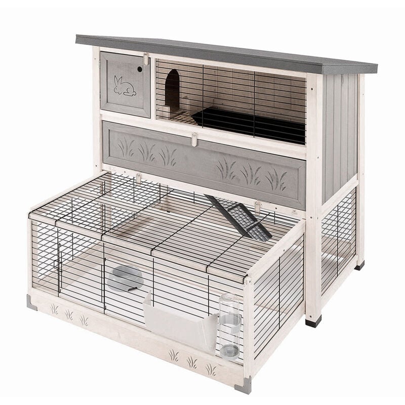 foto del prodotto ferplast ranch 120 max conigliera in legno fsc a due piani con struttura inferiore estraibile. variante ranch 120 max misure 117 x 69 x h 107 cm