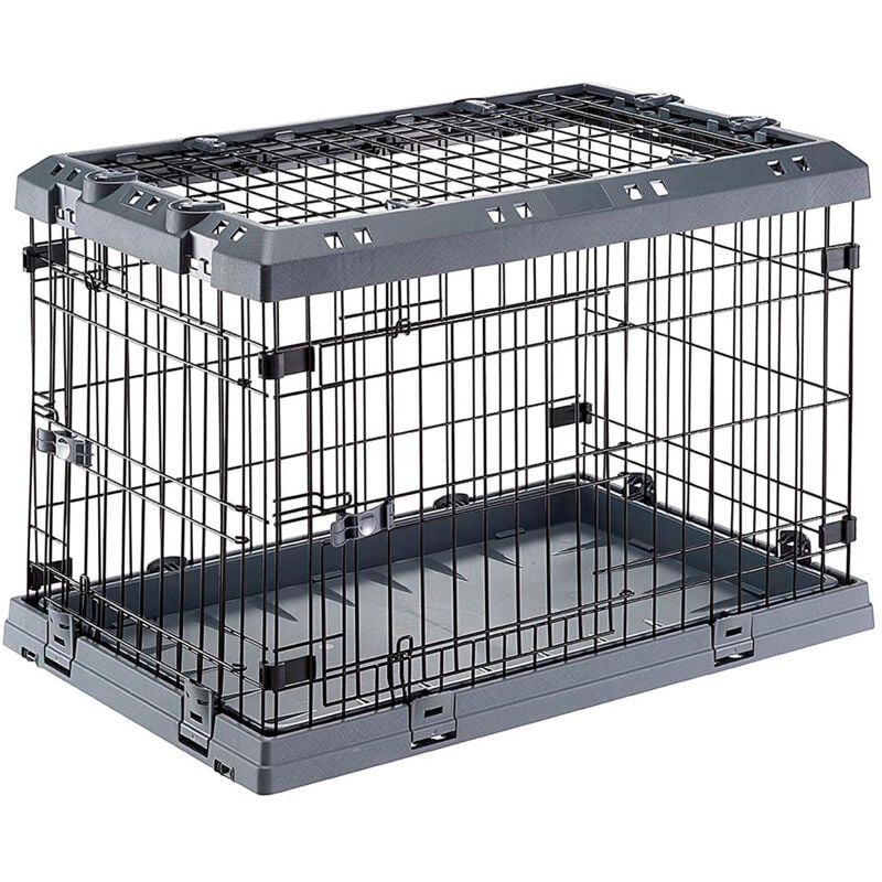foto del prodotto ferplast superior box pieghevole per cani, con 2 o 3 aperture. varie misure.. variante 75 misure 77 x 51 x h 55 cm grigio