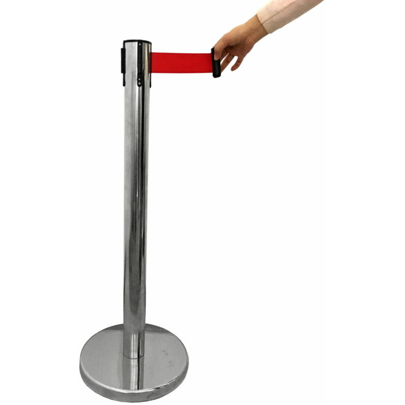 foto del prodotto ferramenta1.com 2 paletto di delimitazione inox base d 32cm h 89cm con nastro da 2 metri