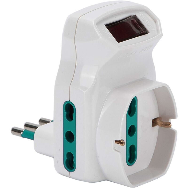 foto del prodotto ferramenta1.com fme art.87.317 adattatore 2p bipasso 1 schuko con interruttore sicurezza spina 10a