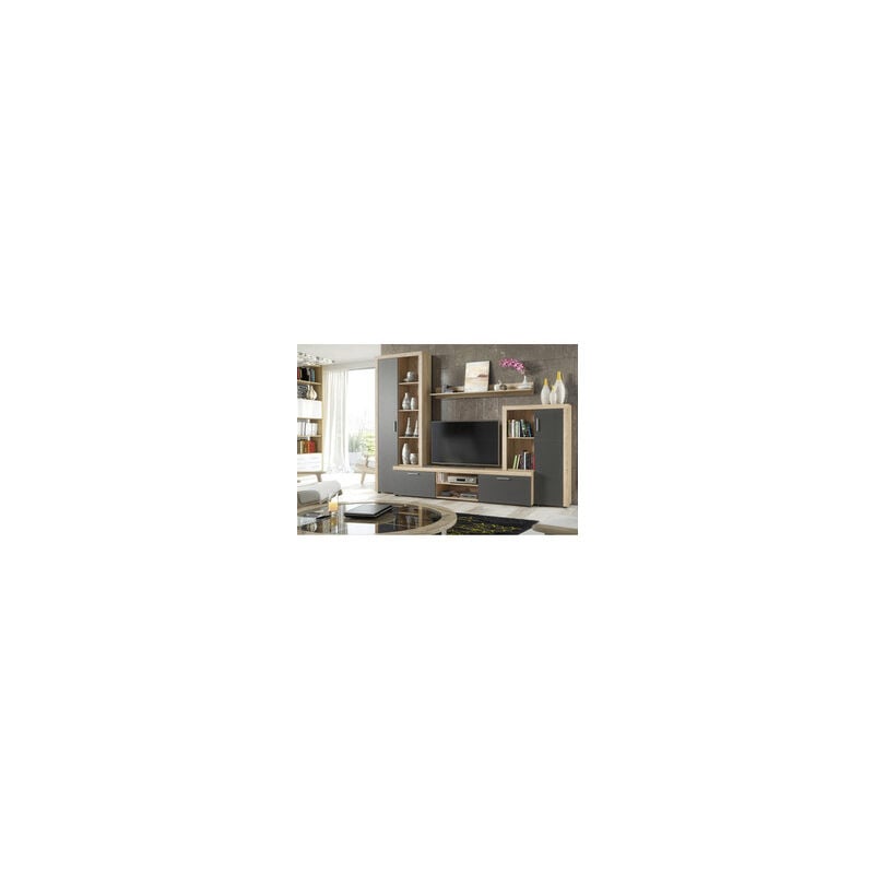 foto del prodotto ferramenta1.com kit parete attrezzata living nobel cm. 271x200x42 naturale e antracite