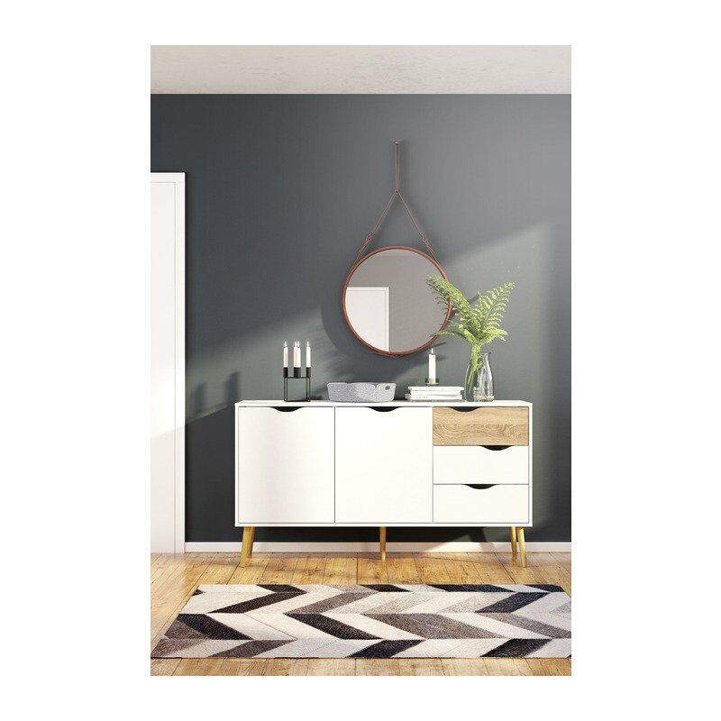 foto del prodotto ferramenta1.com mobile credenza cucina soggiorno oslo cm.147x39x82 bianco opaco rovere