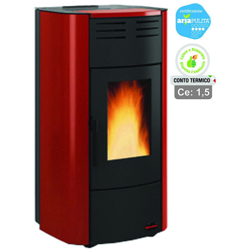 foto del prodotto ferramenta1.com termostufa a pellet raffaella idro h15 18,8 kw bordeuax con.term. misure cm.63,3x62,6x117,60h. peso kg.214