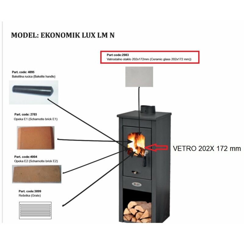 foto del prodotto ferramenta1.com zz vetro x stufa a legna mod. lux