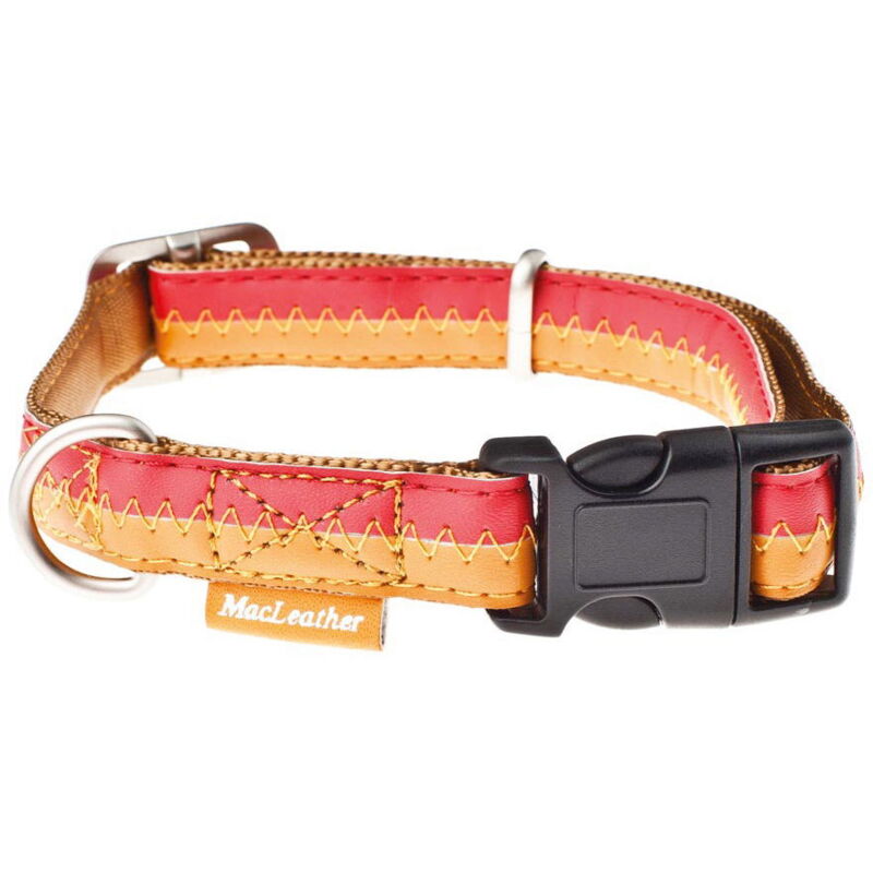 foto del prodotto ferribiella collare bicolore in ecopelle per cani con cuciture a vista collare 10 mm rosso arancio