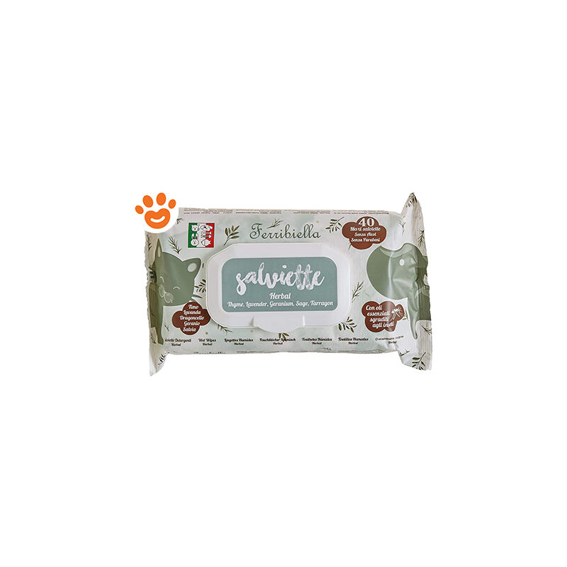 foto del prodotto ferribiella - dog &amp; cat salviette detergenti herbal dog &amp; cat salviette detergenti herbal - confezione da 40 salviette