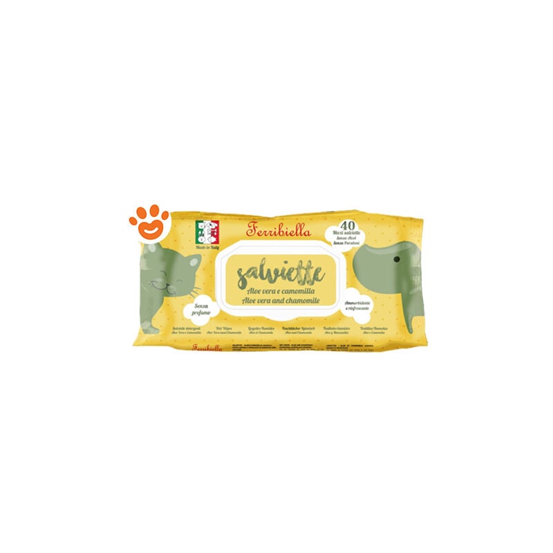 foto del prodotto ferribiella dog cat salviette detergenti aloe vera e camomilla dog cat salviette detergenti aloe vera e camomilla confezione da 40 salviette