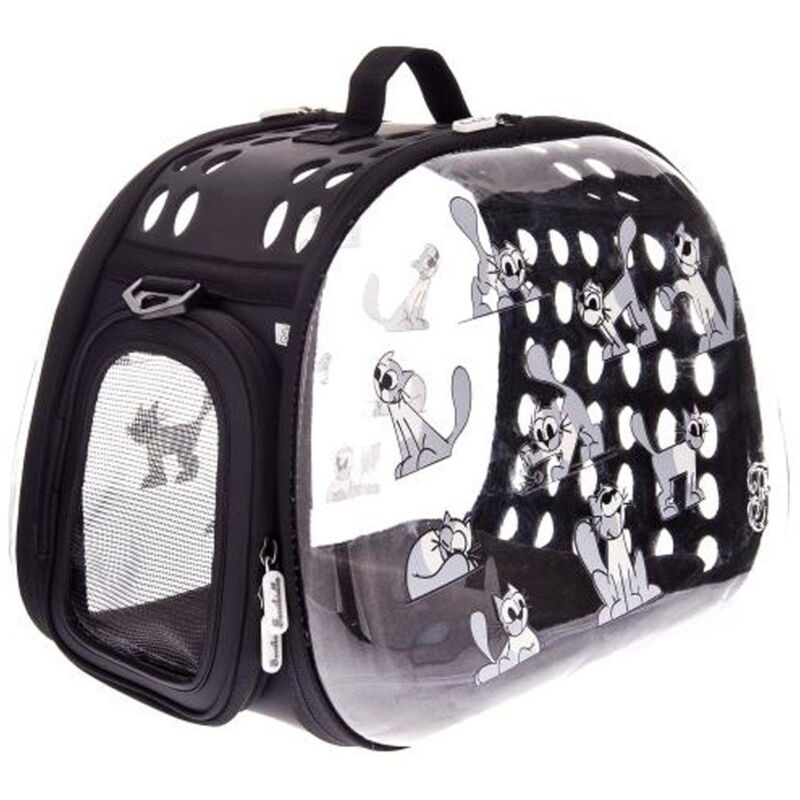 foto del prodotto ferribiella trasportino riepiegabile e trasparente modello hard case con fantasia gatti