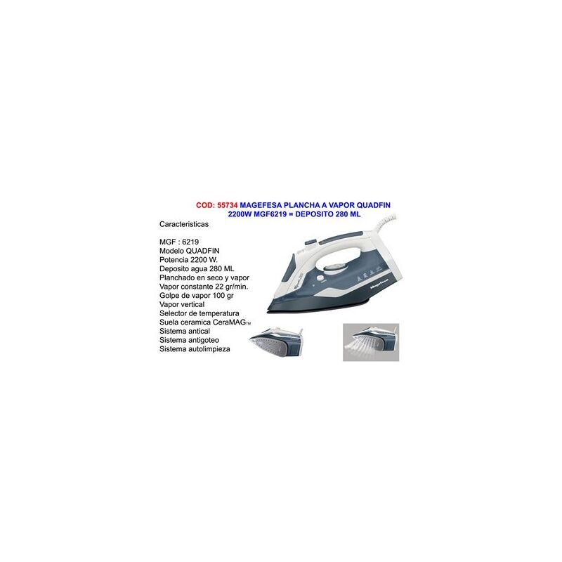 foto del prodotto ferro da stiro a vapore quadfin magefesa 2200w con serbatoio da 280 ml mgf6219