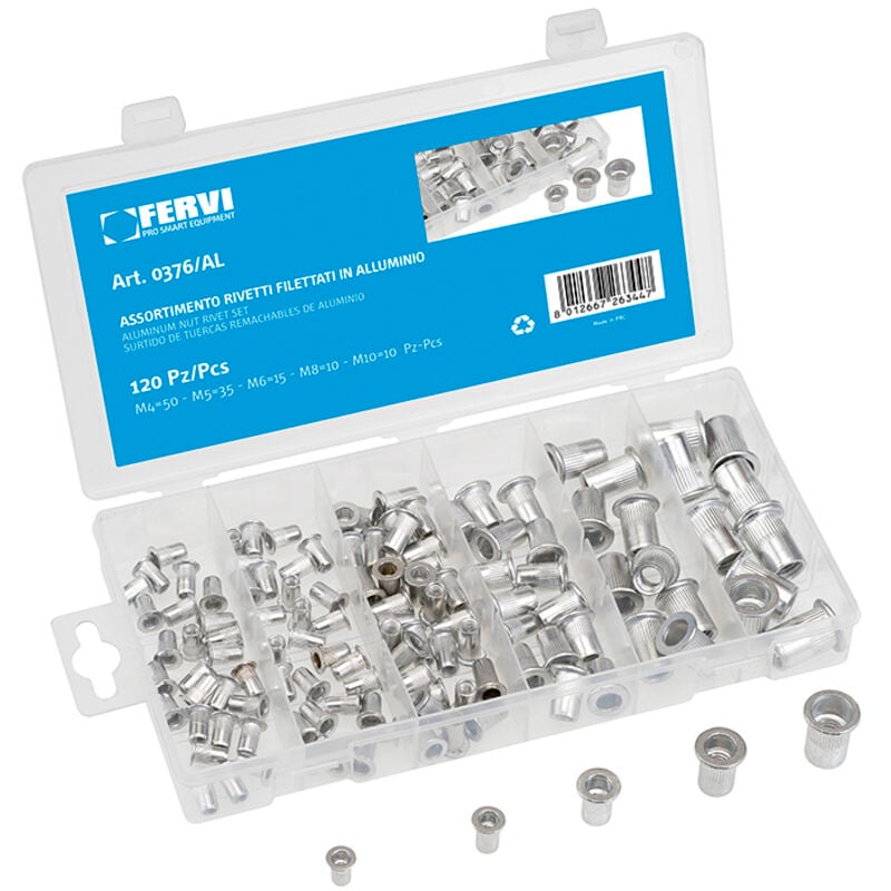 foto del prodotto fervi 0376 al serie 120 rivetti inserti filettati in alluminio