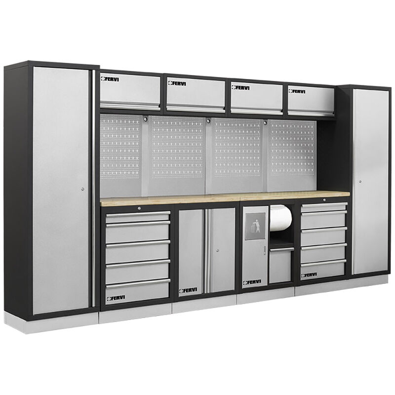 foto del prodotto fervi arredamento modulare per officina a007b 3920 x 498 x 2000 h mm piano in legno