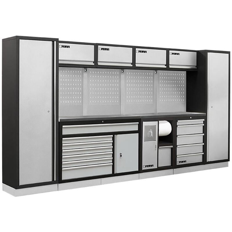foto del prodotto fervi arredamento modulare per officina a008v 3920 x 498 x 2000 h mm piano in acciaio inox
