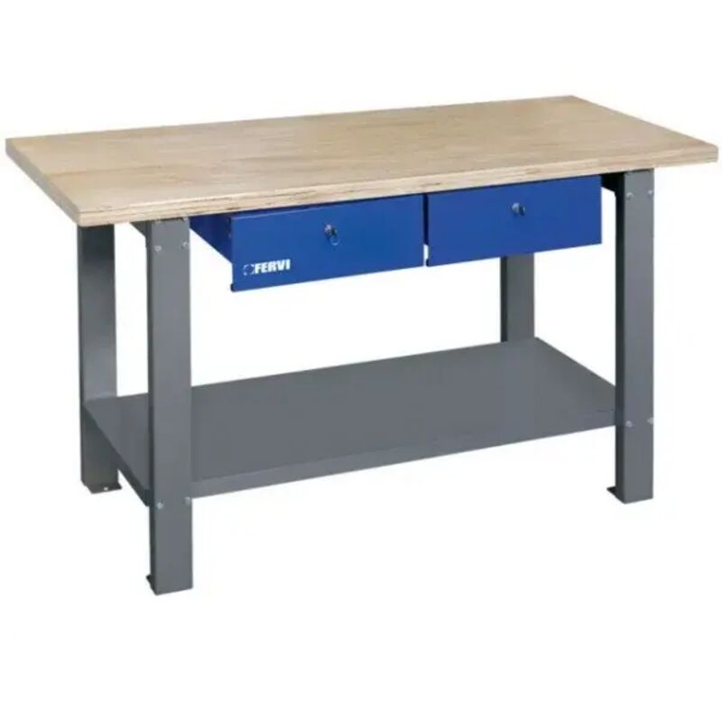 foto del prodotto fervi b022 15 banco da lavoro di legno in kit di montaggio due cassetti