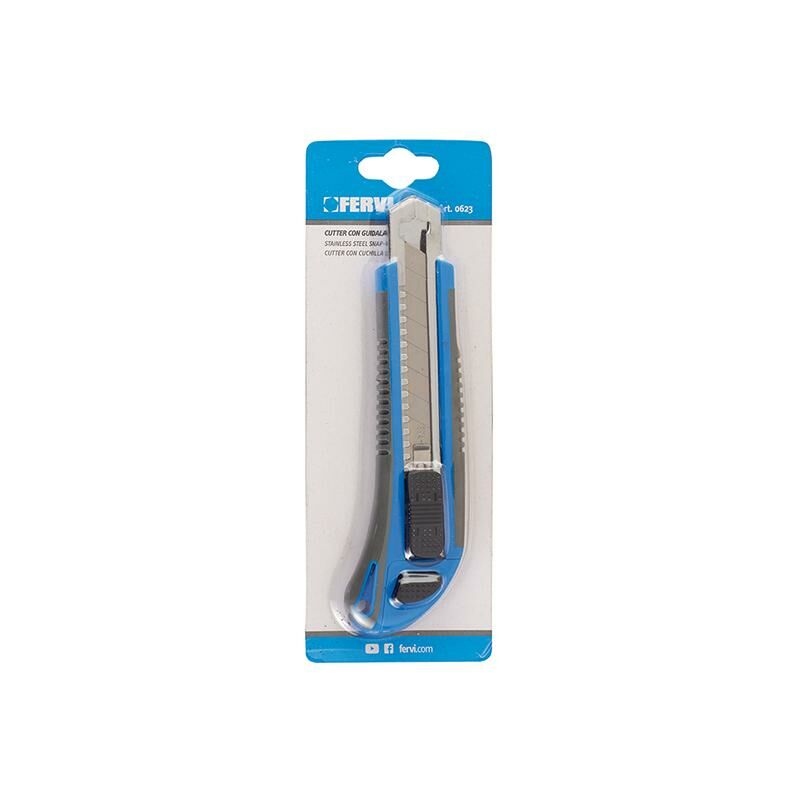 foto del prodotto fervi cutter taglierino 18mm con guidalama in acciaio lame ricambio incluse 0623