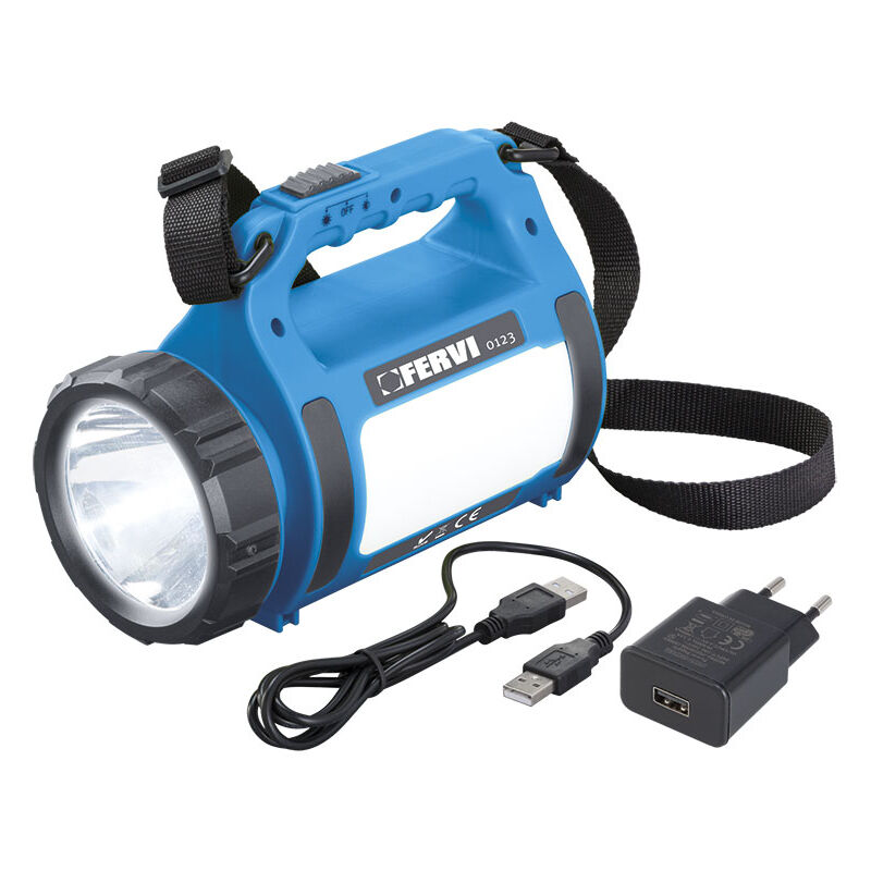 foto del prodotto fervi faro torcia multifunzione a led ricaricabile con usb 0123
