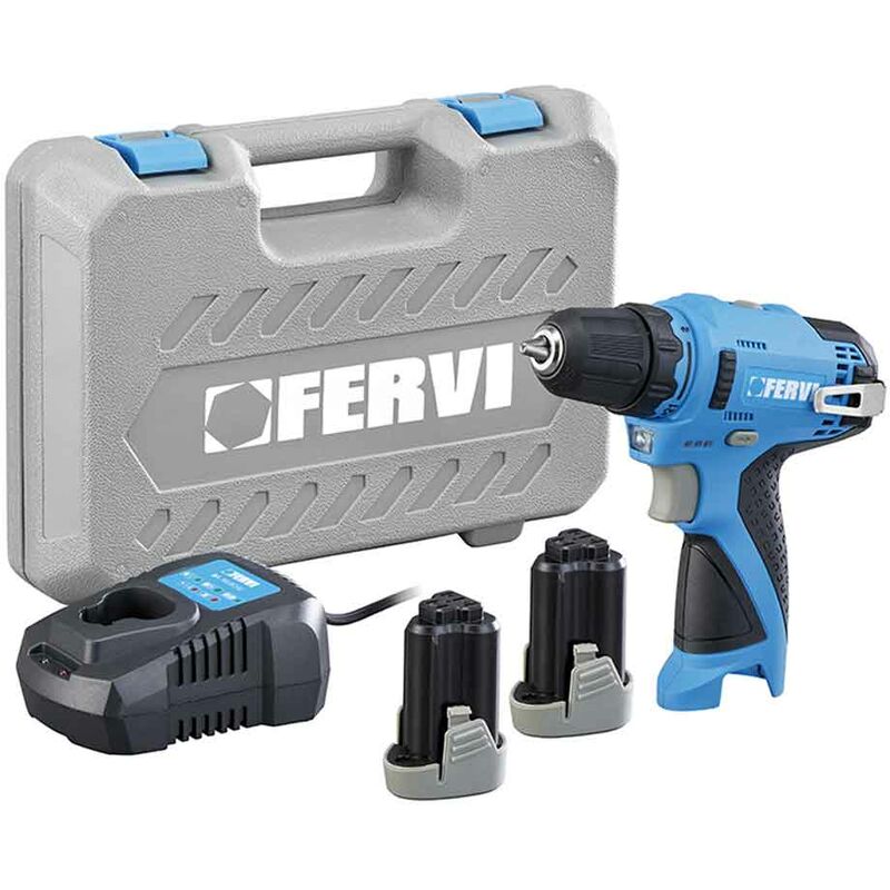 foto del prodotto fervi fb12cd3ass trapano avvitatore 12v 10mm con 2 batterie
