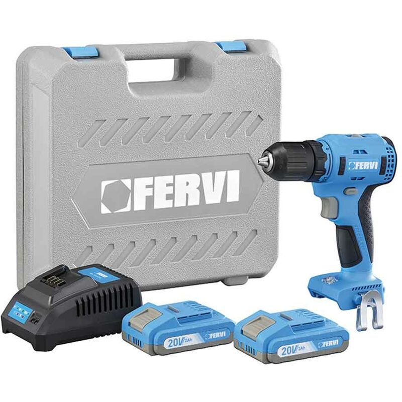 foto del prodotto fervi fb20cd3ab 22b trapano avvitatore 20v 13mm con 2 batterie 2ah