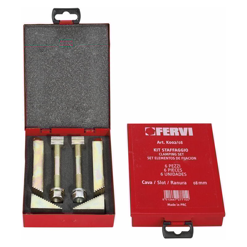 foto del prodotto fervi kit 6 pz staffe staffaggio cava 10 mm bloccaggio pezzi fresa k002 10