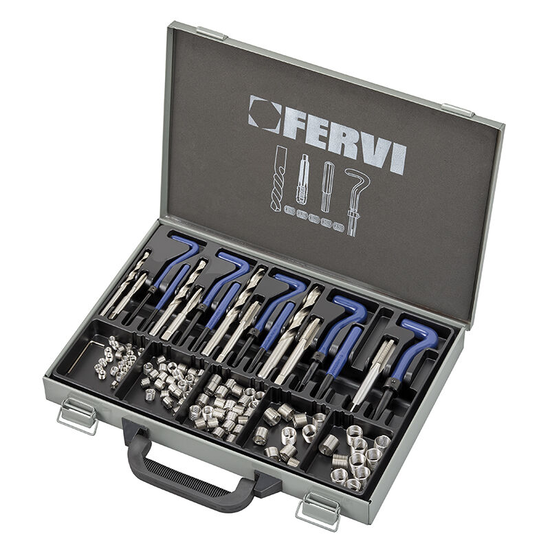 foto del prodotto fervi kit assortimeno riparazione metrici m6 m14 inox 113 pz e011b