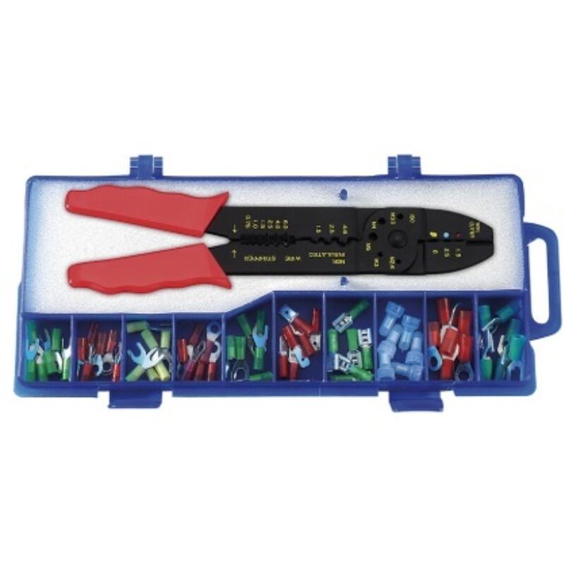 foto del prodotto fervi kit pinza fastonatrice universale in kitcon terminali isolati lunghezza 220mm
