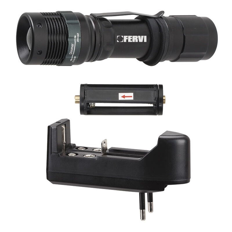 foto del prodotto fervi lampada torcia in alluminio portatile con luce led a 3 funzioni zoom 0338