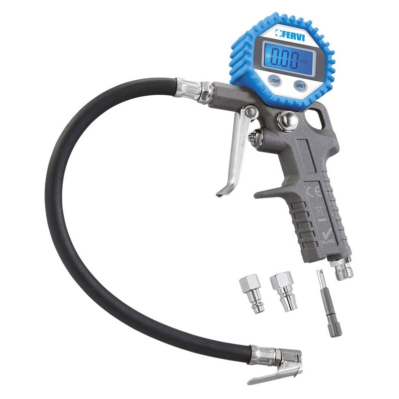 foto del prodotto fervi manometro pistola gonfiaggio digitale lcd misuratore pressione gomme 0125