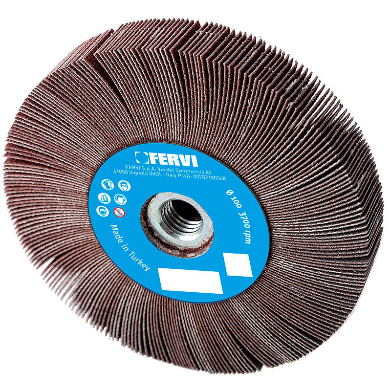 foto del prodotto fervi ruota lamellare in tela foro filettato 125 x 20 mm m14 grana 60 rlf125 060