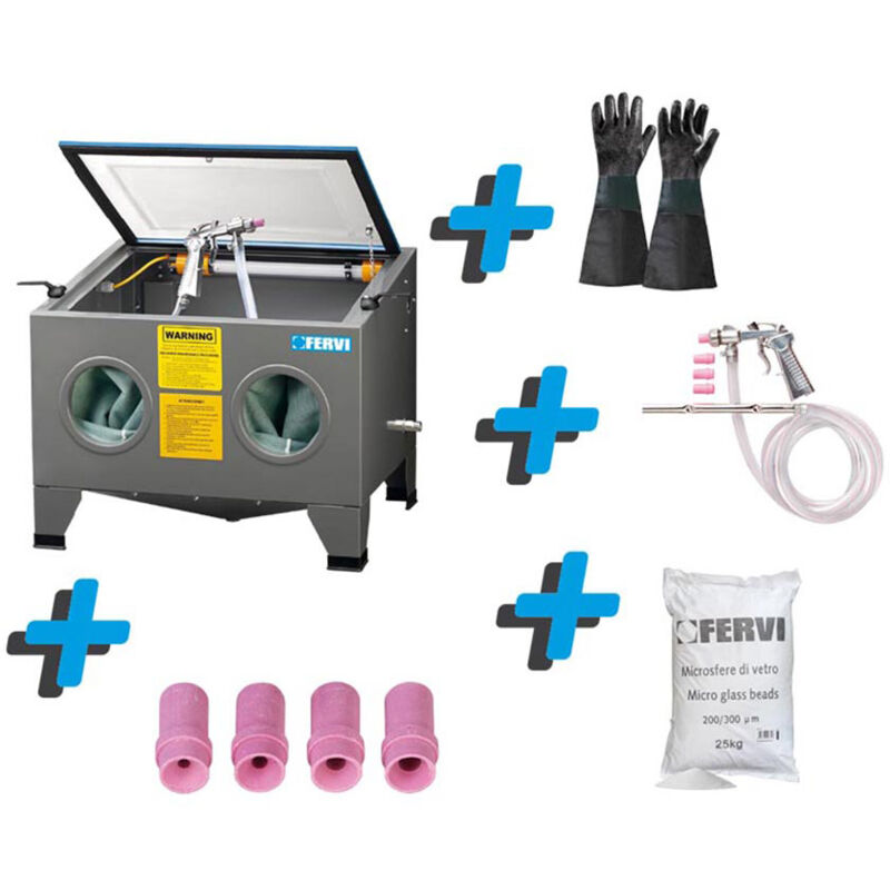foto del prodotto fervi sabbiatrice guanti ugelli pistola microsfere kit0123