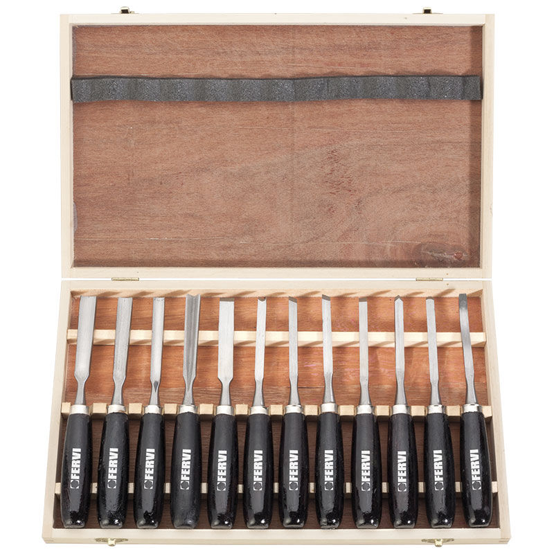 foto del prodotto fervi serie 12 pz sgorbie da intaglio intagliare legno utensili scalpelli 0306