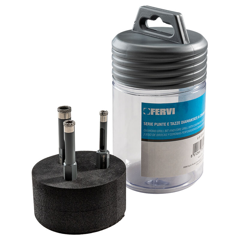 foto del prodotto fervi serie 3 pz frese diamantate per trapano per gres 6 10 mm p031 03s